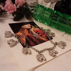 VINTAGE 925 STERLING SILVER,  8 TWO-SIDED ELEPHANT LINK BRACELET  7 INCHES